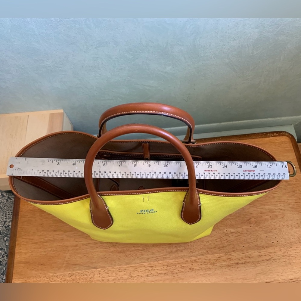 NWT Polo by Ralph Lauren Reversible Citron Yellow / Saddle Brown Tote Bag. - Picture 12 of 16